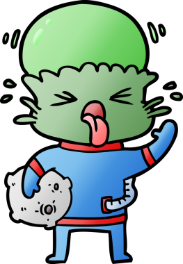 Bir insan tarafından çizilmiş garip bir uzaylı çizgi filmi.