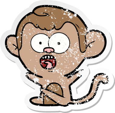 Bir insan tarafından çizilmiş, şok olmuş bir maymunun sıkıntılı çıkartması.