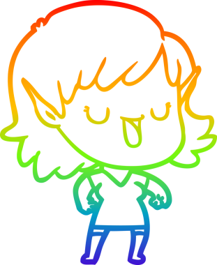 Gökkuşağı gradyan çizgi çizimi bir insan tarafından çizilmiş bir elf kızı