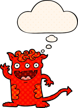 Karikatür cadılar bayramı canavarı. Bir insan tarafından çizilmiş çizgi roman tarzı bir düşünce balonu.