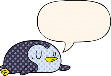 Bir insan tarafından çizilmiş çizgi roman tarzında konuşma balonu olan penguen çizgi filmi.