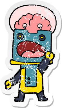 Bir insan tarafından çizilmiş karikatür robotunun sıkıntılı çıkartması.