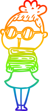 Bir insan tarafından çizilmiş gözlük takan bir karikatür kadının çizimi.