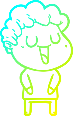 Bir insan tarafından çizilmiş gülen bir çizgi film karakterinin soğuk gradyan çizgisi.