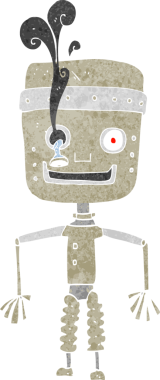 Bir insan tarafından çizilen arızalı robot çizgi filmi.