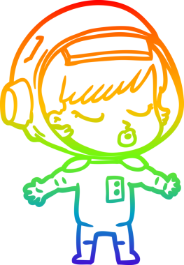 Gökkuşağı gradyan çizgi çizimi Bir insan tarafından çizilmiş güzel astronot kız