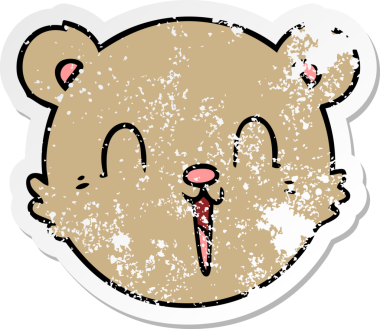 Bir insan tarafından çizilmiş oyuncak ayı suratlı şirin bir çizgi film çıkartması.