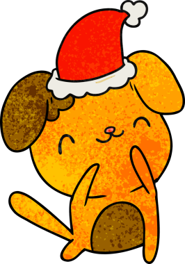 Bir insan tarafından çizilmiş kawaii köpeği desenli bir Noel karikatürü.