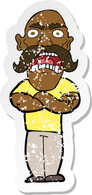 Bir insan tarafından çizilmiş kızgın bir çizgi filmin gerilimli çıkartması.