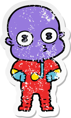 Bir insan tarafından çizilmiş garip kel bir uzay adamının sıkıntılı çıkartması.