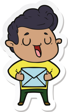 Bir insan tarafından çizilmiş mutlu bir çizgi film karakterinin çıkartması.