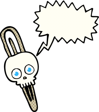 El yazısıyla çizilmiş çizgi roman konuşma balonu, bir insan tarafından çizilmiş kafatası saç tokası.