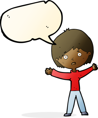 Bir insan tarafından çizilmiş konuşma balonu olan endişeli bir karikatür.