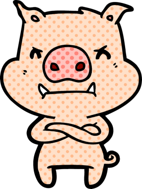 Bir insan tarafından çizilmiş kızgın çizgi film domuzu.