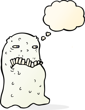 Düşünce baloncuğu bir insan tarafından çizilmiş iğrenç bir hayalet.