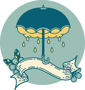 Bir insan tarafından çizilmiş şemsiye ve fırtına bulutu pankartıyla dövme stili simgesi