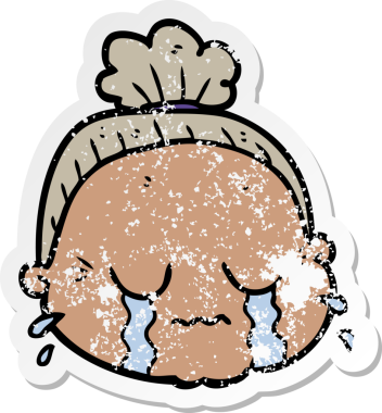 Bir insan tarafından çizilmiş yaşlı bir kadının sıkıntılı çıkartması.