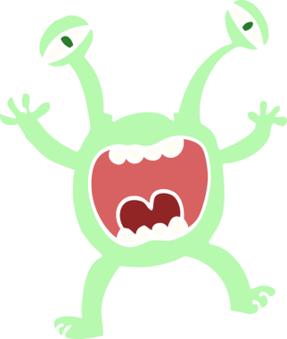 Bir insan tarafından çizilmiş düz renkli karikatür canavarı.