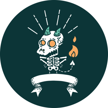 Bir insan tarafından çizilmiş bir dövme stili iskelet iblis karakteri simgesi