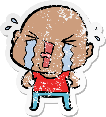 Bir insan tarafından çizilmiş ağlayan kel bir adamın sıkıntılı çıkartması.