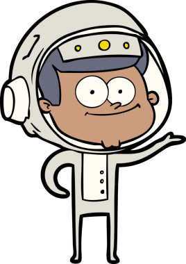 Bir insan tarafından çizilmiş mutlu astronot çizgi filmi.