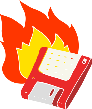 Bir insan tarafından çizilmiş eski bilgisayar diskinin düz renk çizimi