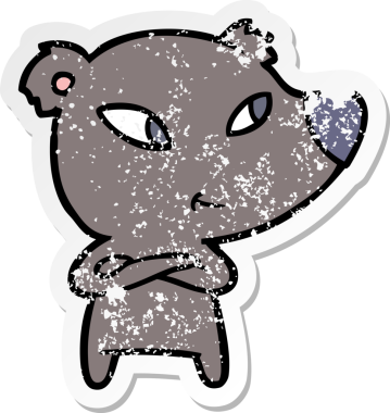 Bir insan tarafından çizilmiş şirin bir ayının sıkıntılı çıkartması.