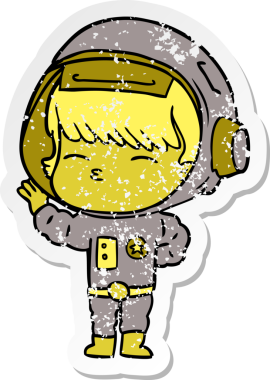 Bir insan tarafından çizilmiş garip bir astronotun sıkıntılı çıkartması.