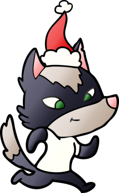 Bir insan tarafından çizilmiş Noel Baba şapkası giymiş bir kurdun gradyan çizimi.