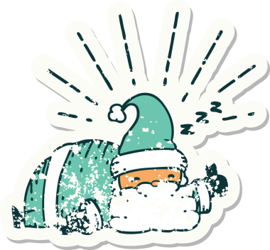 Bir insan tarafından çizilmiş eski dövme stili Noel Baba karakterinin eski bir çıkartması.