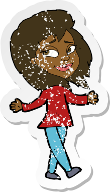 Bir insan tarafından çizilmiş stressiz bir kadın çizgi filminin gerilimli retro yapıştırması.