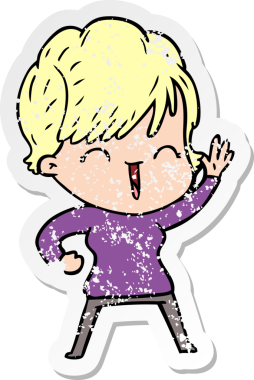 Bir insan tarafından çizilmiş, gülen bir karikatür çıkartması.