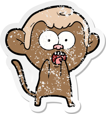 Bir insan tarafından çizilmiş, şok olmuş bir maymunun sıkıntılı çıkartması.