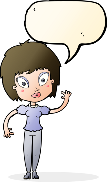 Bir insan tarafından çizilmiş konuşma balonu olan güzel bir kız.