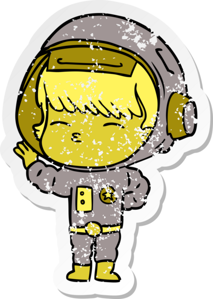 Bir insan tarafından çizilmiş garip bir astronotun sıkıntılı çıkartması.