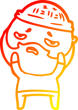 İnsan tarafından çizilmiş sakallı, endişeli bir çizgi film karakteri.