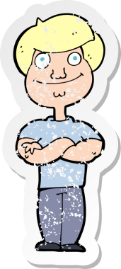 Bir insan tarafından çizilmiş mutlu bir adamın karikatür yapıştırması.