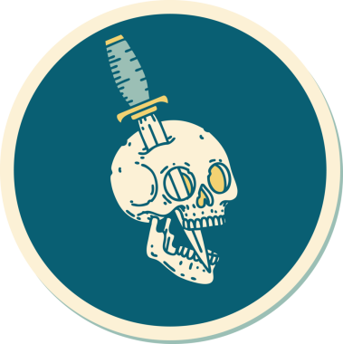 Bir insan tarafından çizilmiş bir kafatasının geleneksel stiliyle dövme çıkartması.