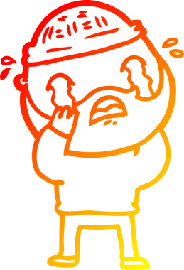 Bir insan tarafından çizilmiş ağlayan sakallı bir adamın sıcak çizgi çizimi.