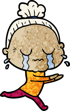 Bir insan tarafından çizilmiş ağlayan yaşlı kadın çizgi filmi.