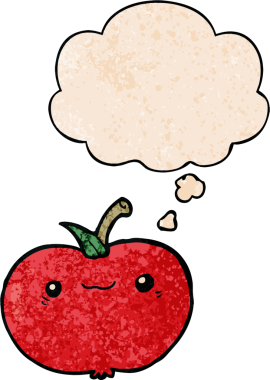 bir insan tarafından çizilmiş grunge desenli düşünce baloncuklu çizgi film elması