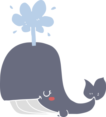 Bir insan tarafından çizilmiş düz renkli çizgi film balinası