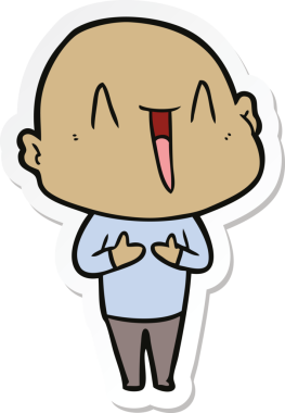 Bir insan tarafından çizilmiş mutlu, kel bir adamın çıkartması.