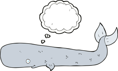 Bir insan tarafından çizilmiş düşünce baloncuklu çizgi film balinası