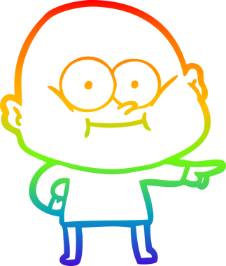 Gökkuşağı gradyan çizgi çizimi bir insan tarafından çizilmiş kel bir adamın çizimi