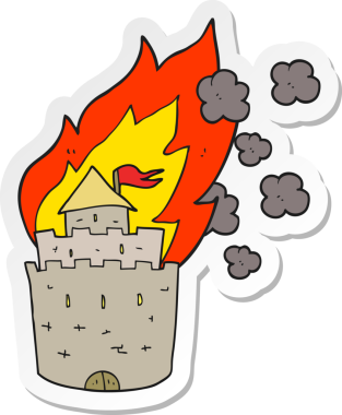 Bir insan tarafından çizilmiş yanan şatonun çıkartması.