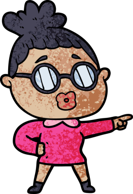 Bir insan tarafından çizilmiş gözlüklü bir kadın.