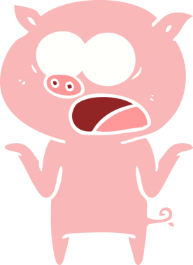 Bir insan tarafından çizilmiş düz renkli çizgi film domuzu.