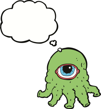 Bir insan tarafından çizilmiş düşünce baloncuklu uzaylı kafası.