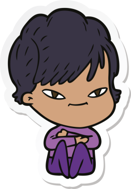 Bir insan tarafından çizilmiş mutlu bir kadının çıkartması.